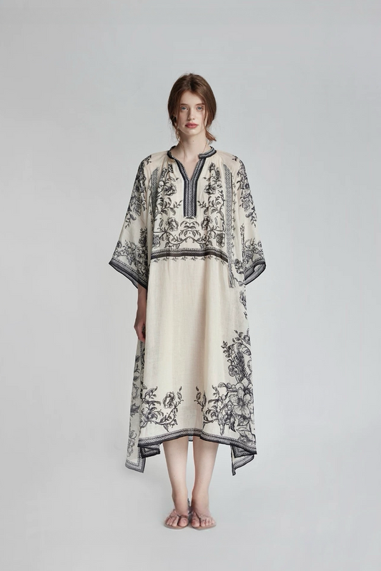 Mughal Empire Series 100-Count Pure Ramie Dress with Positioned Printing