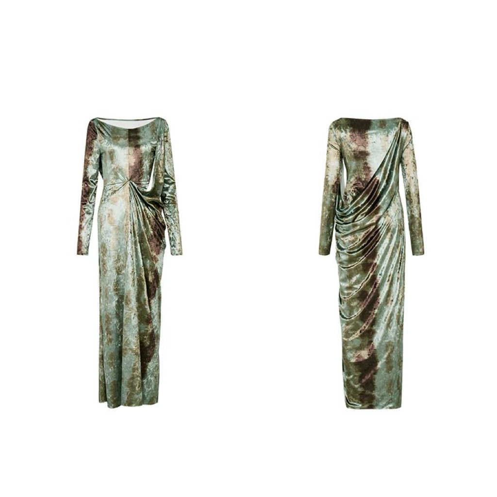 Deconstructed Tie-dye Velvet Green Dress