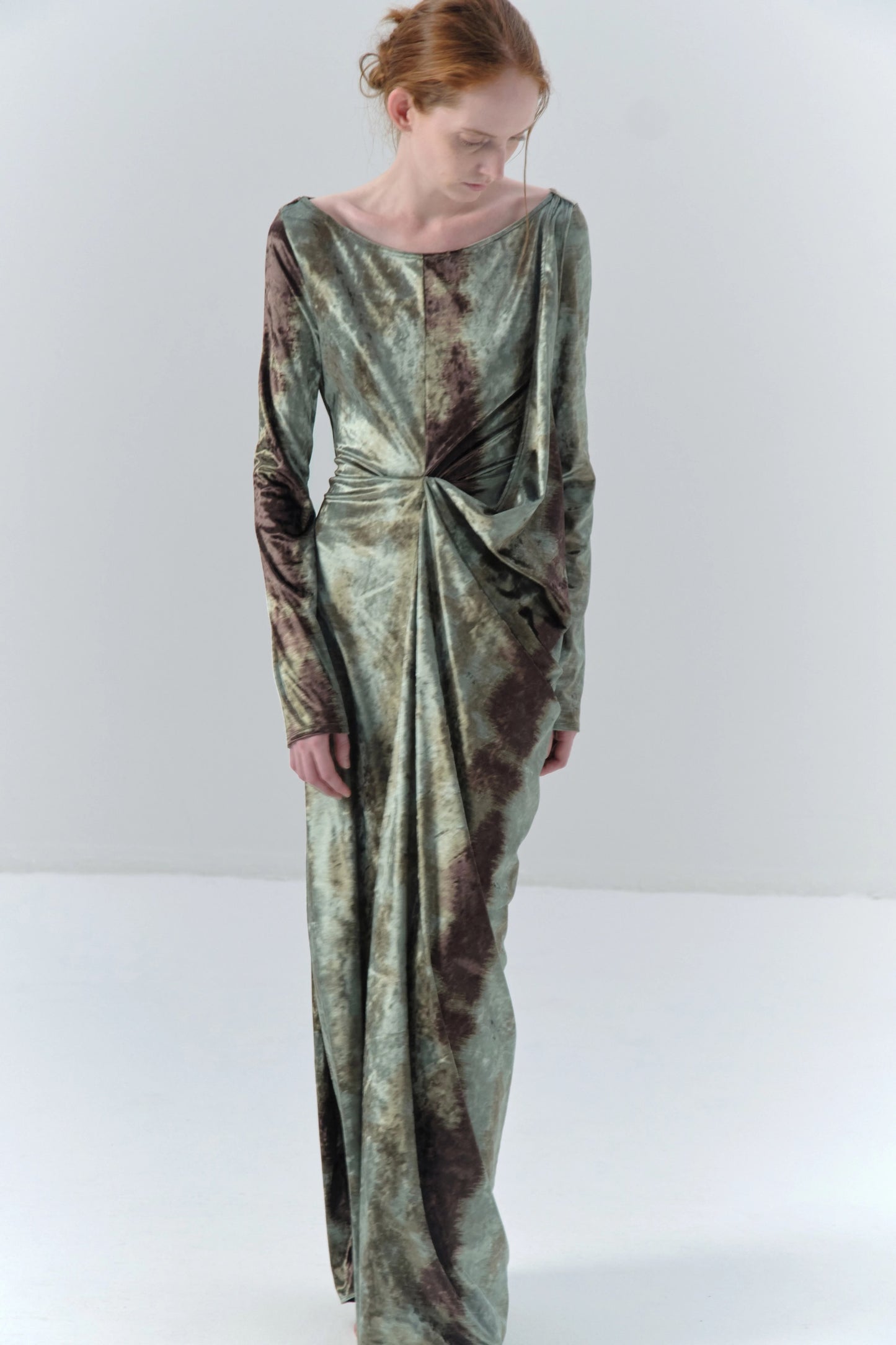 Deconstructed Tie-dye Velvet Green Dress
