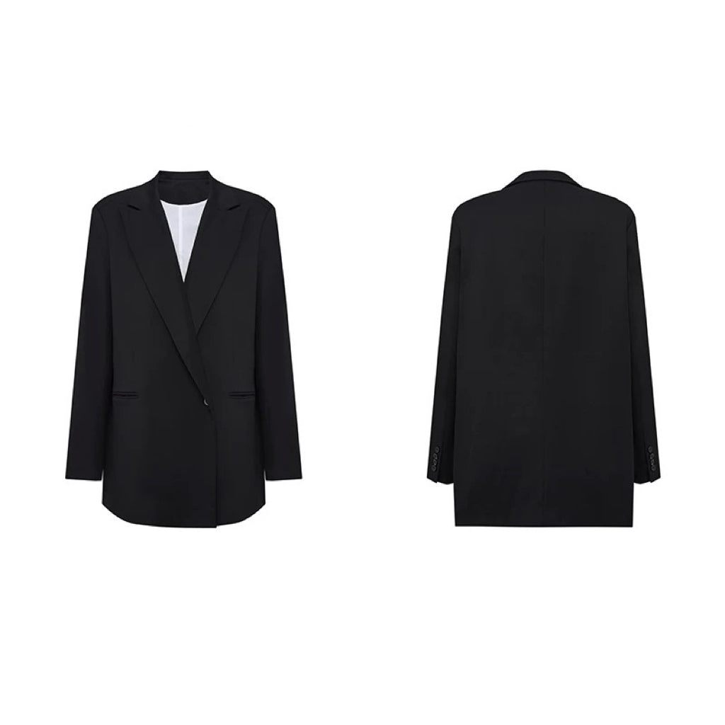Black Blazer with Twill Texture and Oversized Silhouette