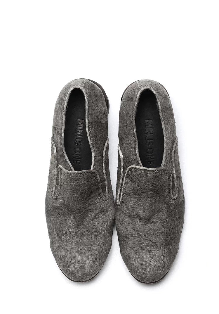 Handmade Leather Shoes with Handwoven Cotton & Plant-Dyed Finish and Textured Creases