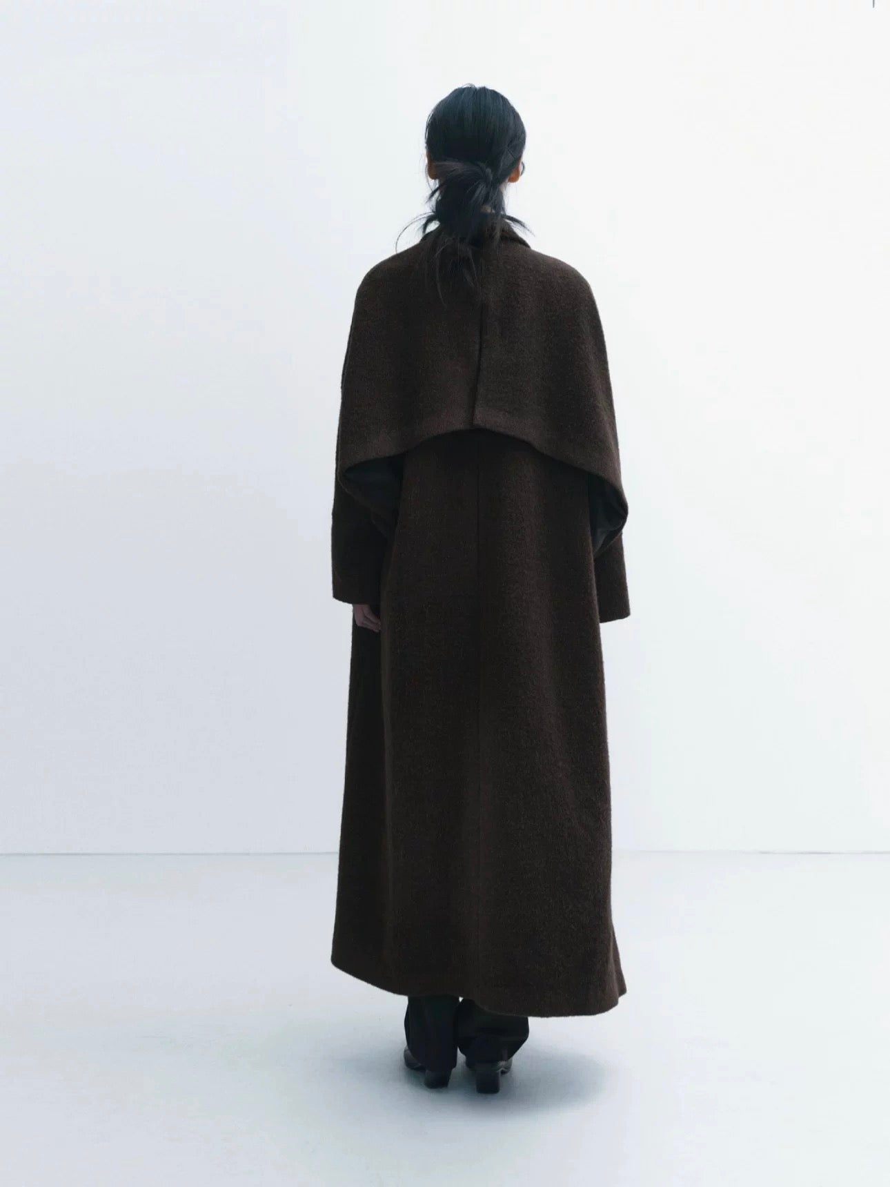 Cape-Style Lapel Drop-Shoulder Trench Coat