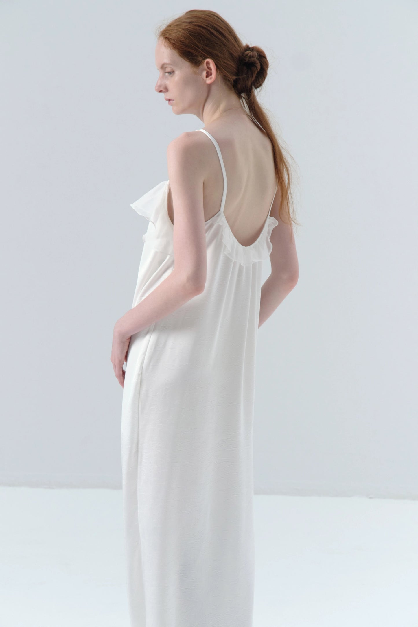 Asymmetric Draped White Camisole Dress