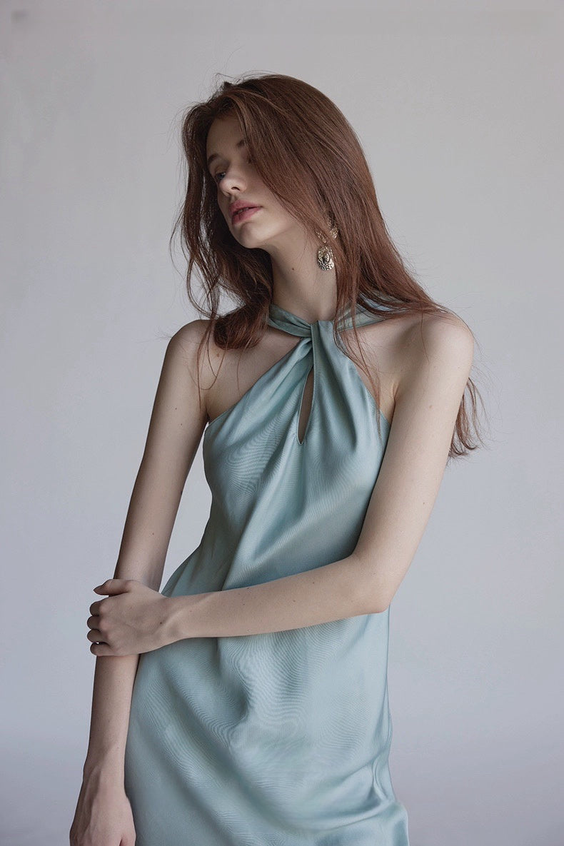 Soft Sculpture Series Satin Halter Midi Dress