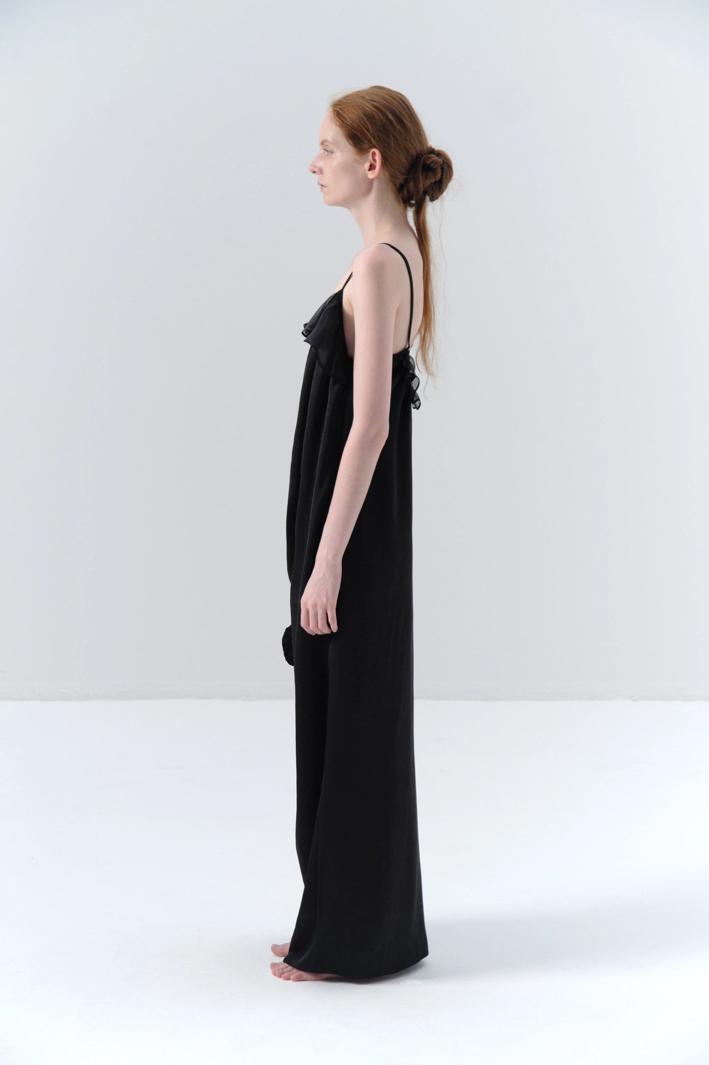 Asymmetric Draped Black Camisole Dress