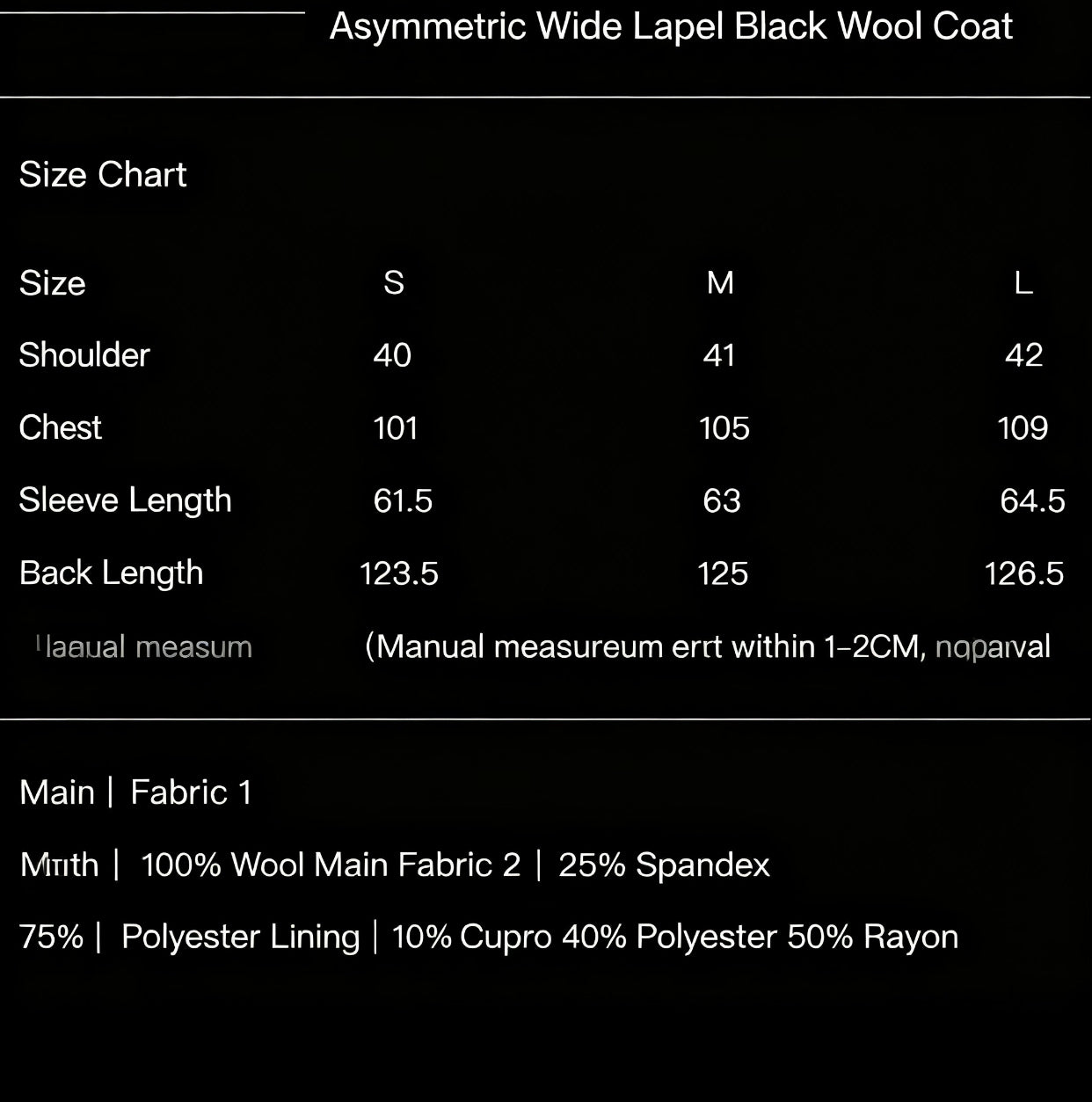 Black Wool Coat with Asymmetric Wide Lapel
