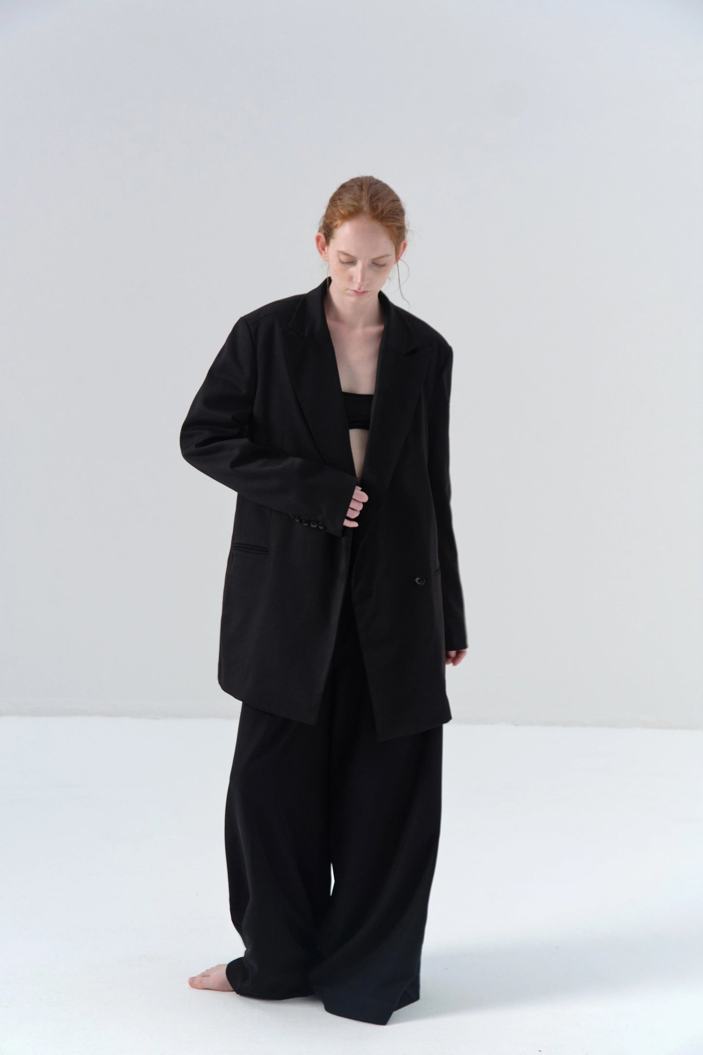 Black Blazer with Twill Texture and Oversized Silhouette