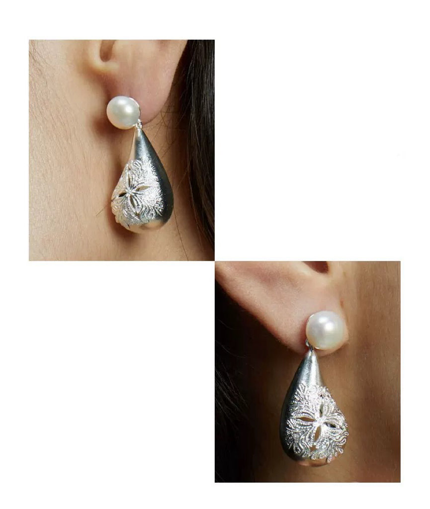 Jade Pearl Relief Teardrop Earrings