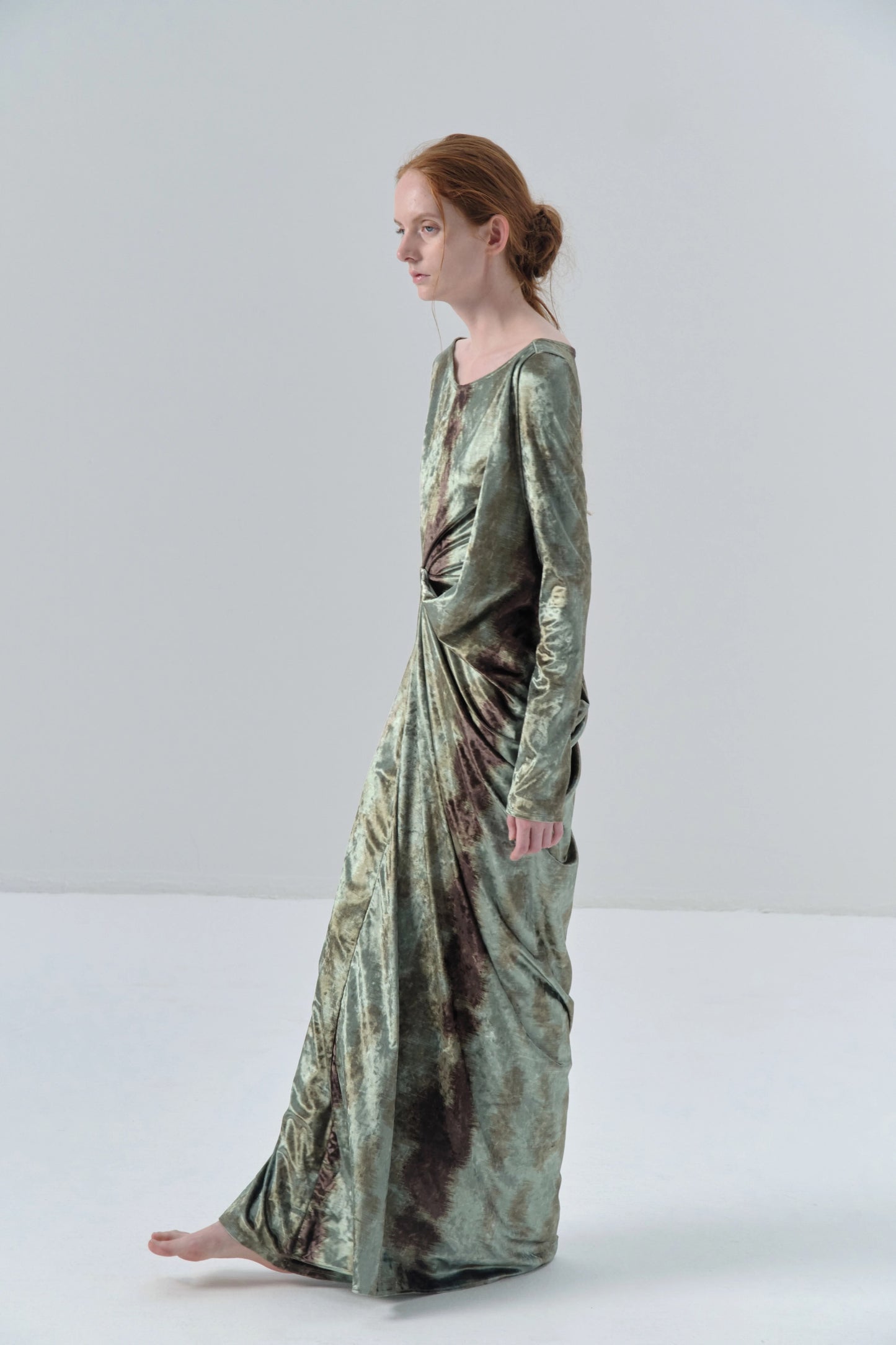 Deconstructed Tie-dye Velvet Green Dress