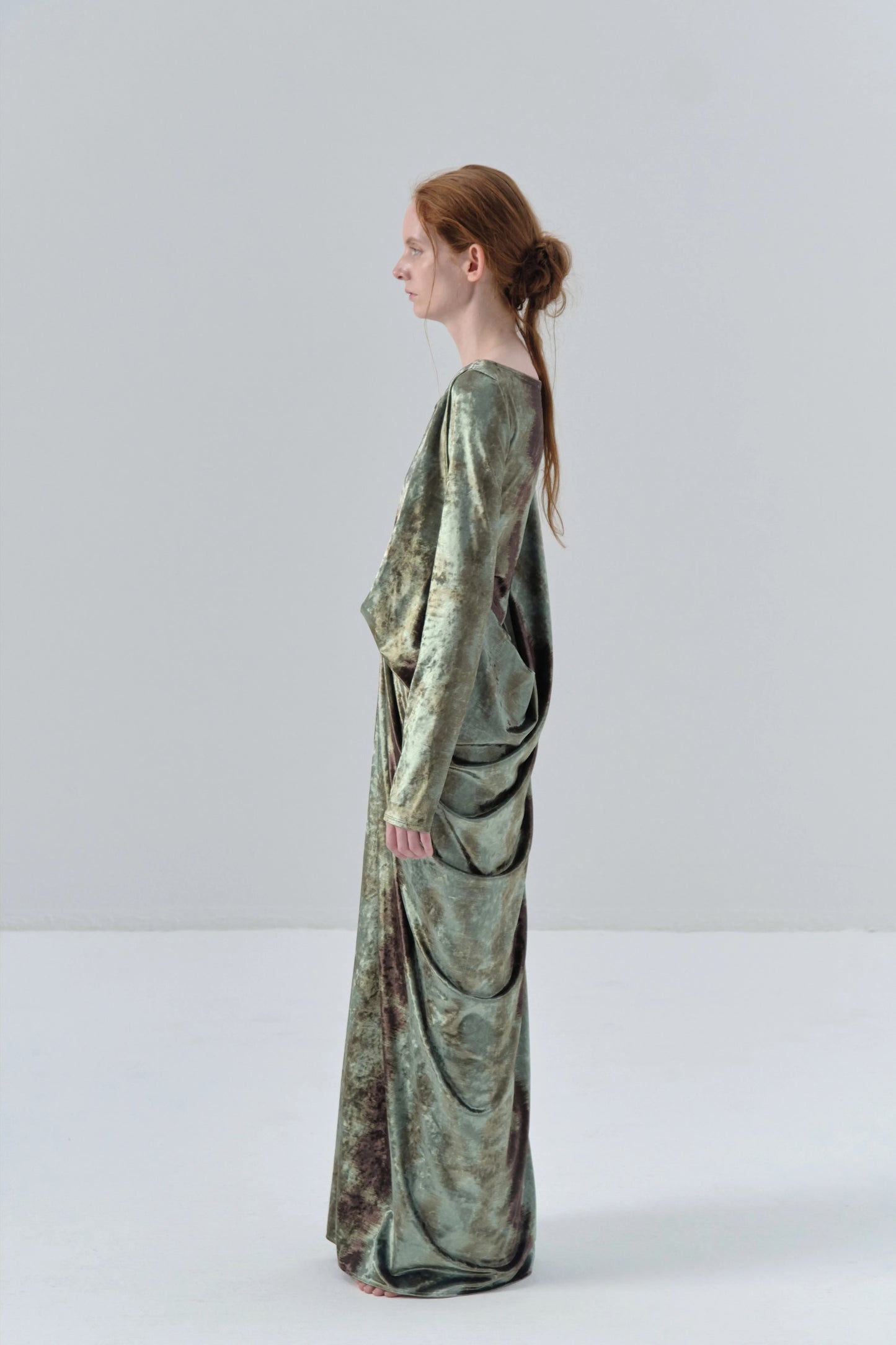 Deconstructed Tie-dye Velvet Green Dress