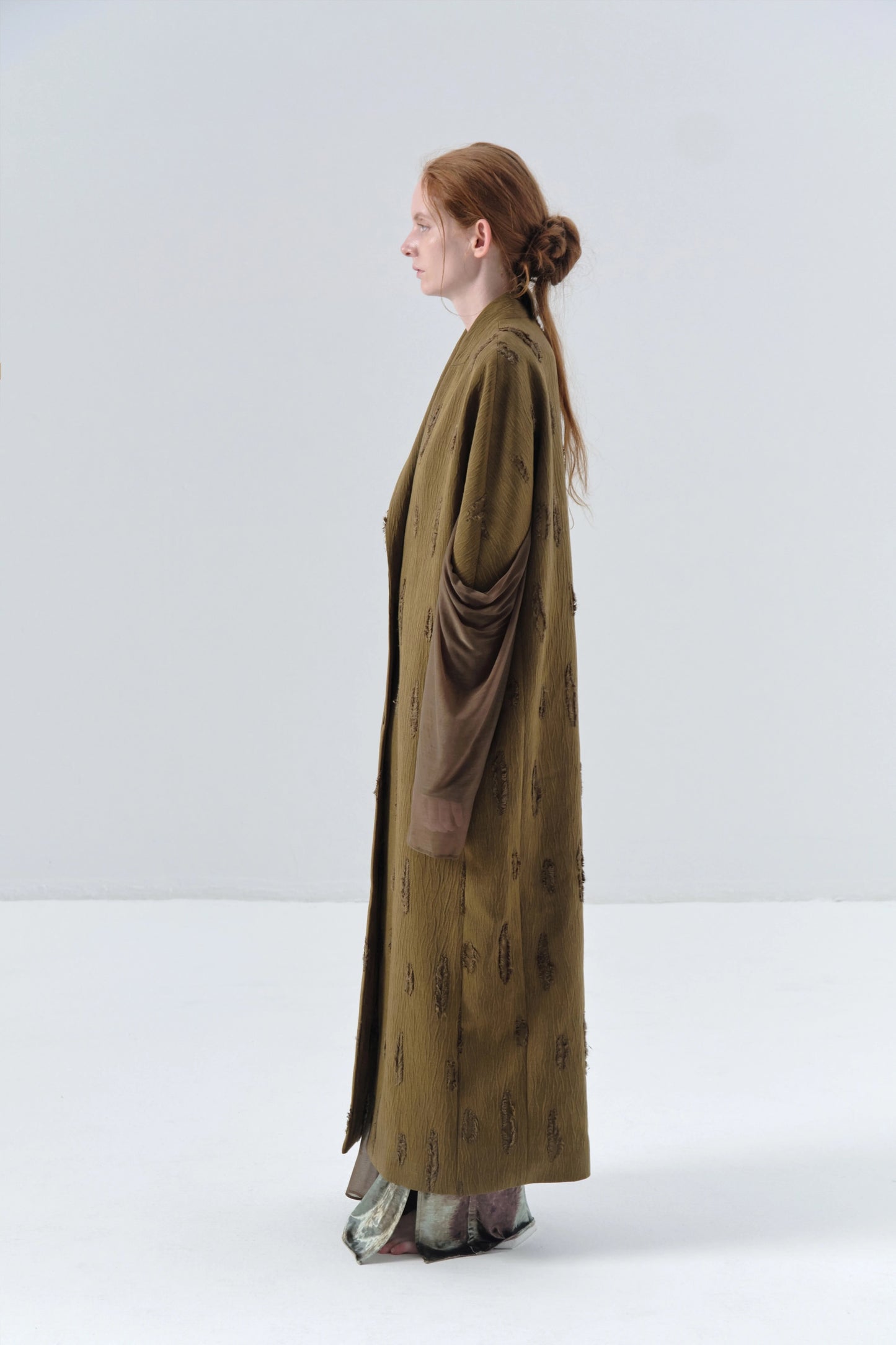 Spliced Sleeve Asymmetric Texture Long Coat