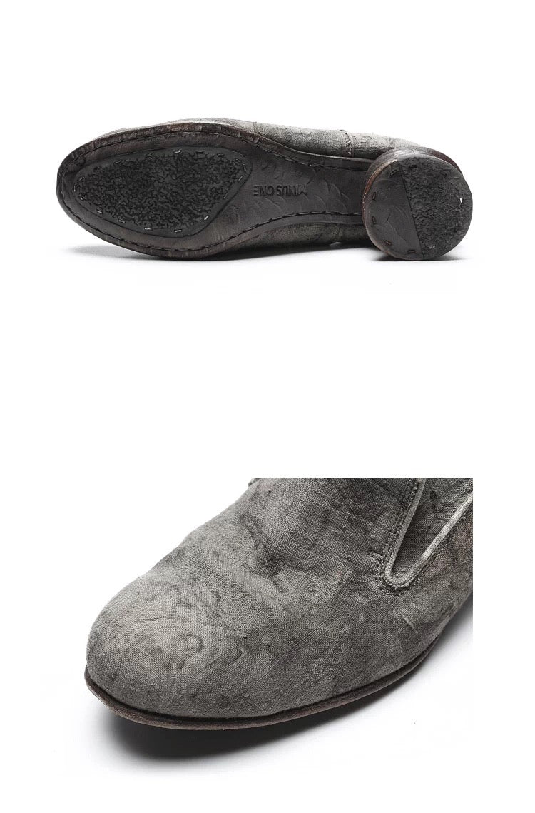 Handmade Leather Shoes with Handwoven Cotton & Plant-Dyed Finish and Textured Creases