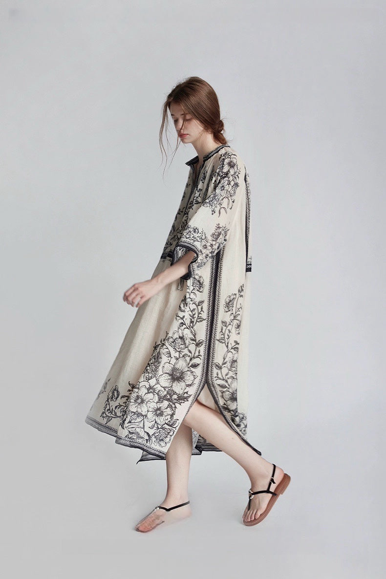 Mughal Empire Series 100-Count Pure Ramie Dress with Positioned Printing