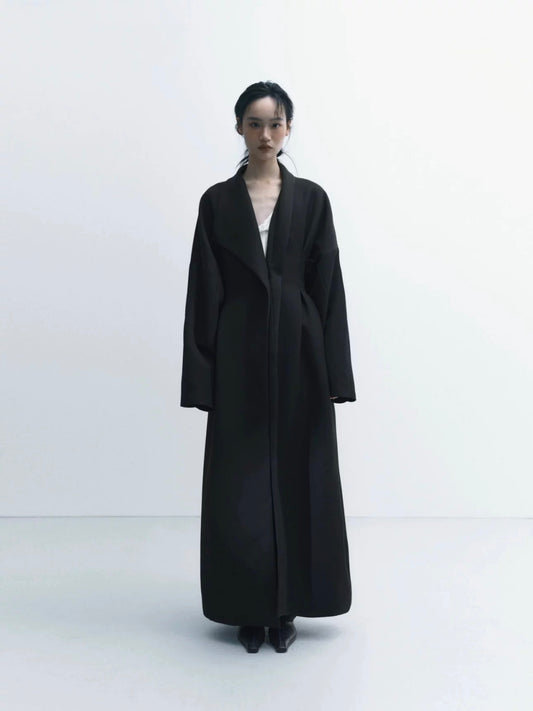 Coat with Three-Dimensional Tailoring and Waist Cinching