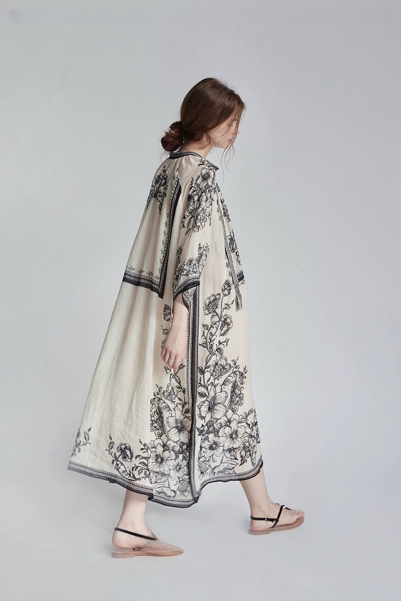 Mughal Empire Series 100-Count Pure Ramie Dress with Positioned Printing