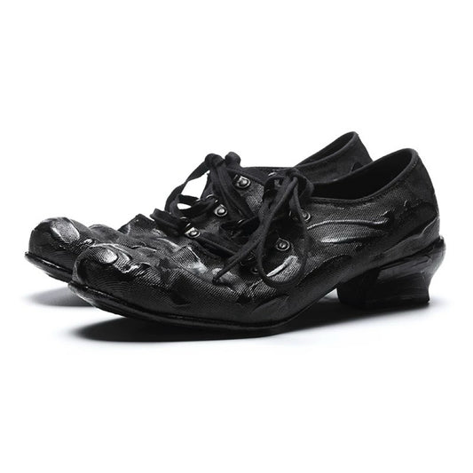 Hand-painted Sealed Glue Handmade Leather Shoes with Imported Cotton Canvas