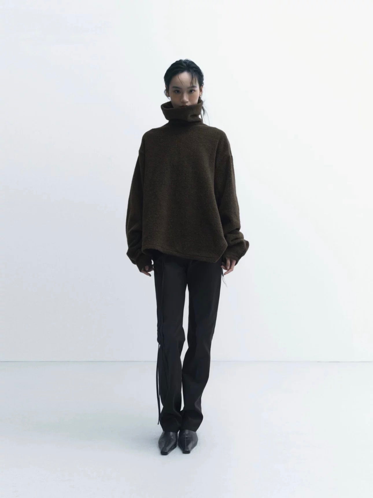 Folded Stand-Collar Silhouette Coat