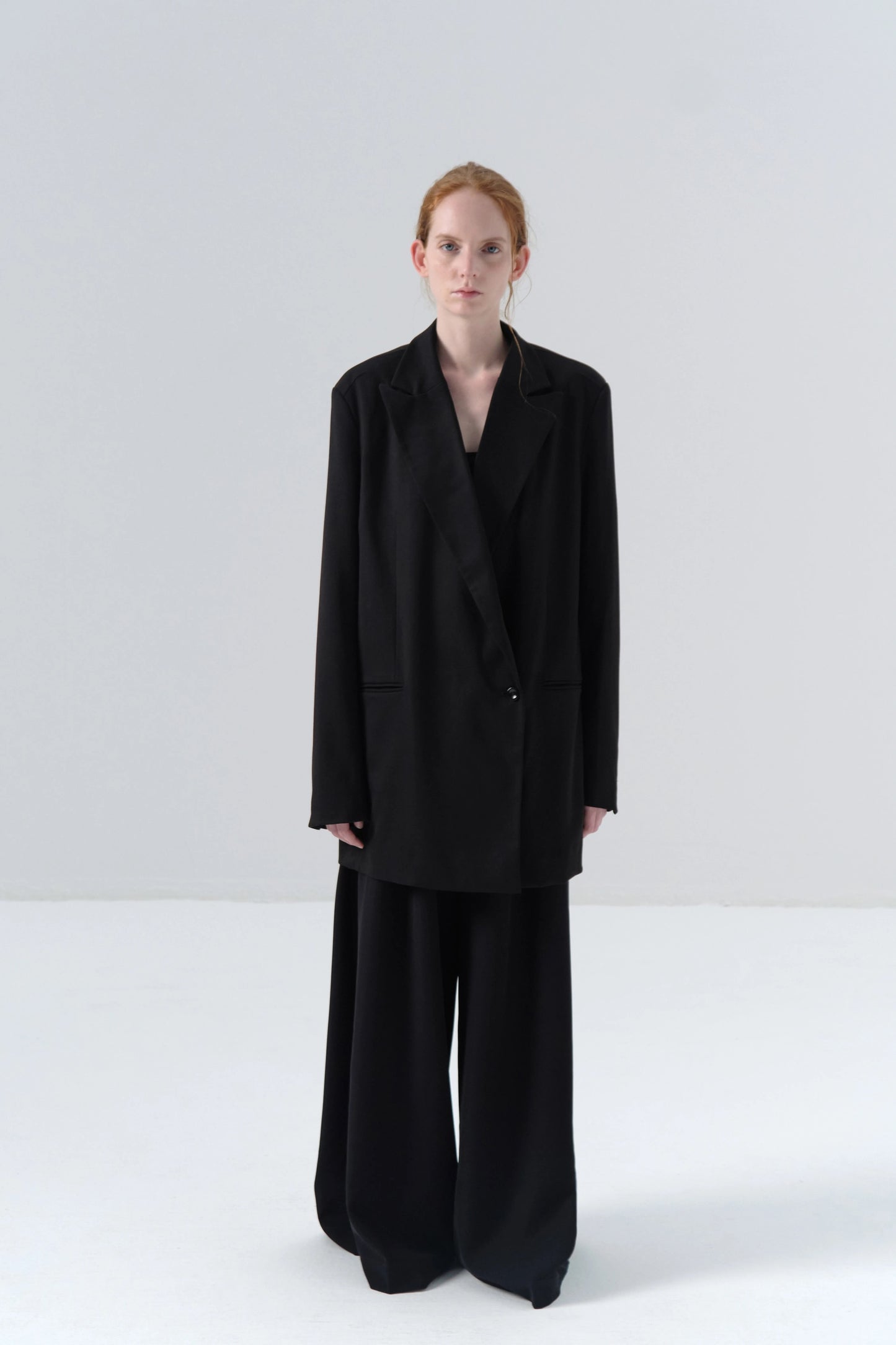 Black Blazer with Twill Texture and Oversized Silhouette