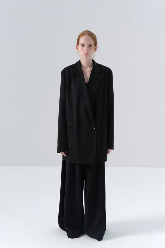 Black Blazer with Twill Texture and Oversized Silhouette