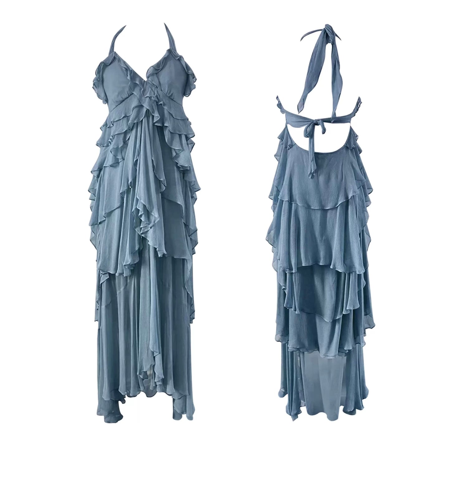 Seaside Vacation Crepe de Chine Ruffled Tiered Dress