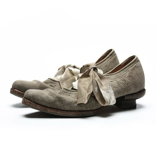 Handmade Leather Shoes with Plant-Dyed Hand-Scrunched Textured Ribbons