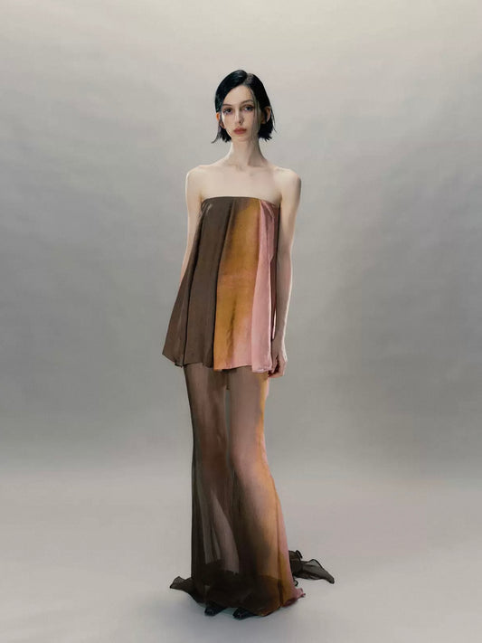 Niche Summer New Arrival Two-Piece Look Spliced Tulle Tube Top Elegant and Noble Dress
