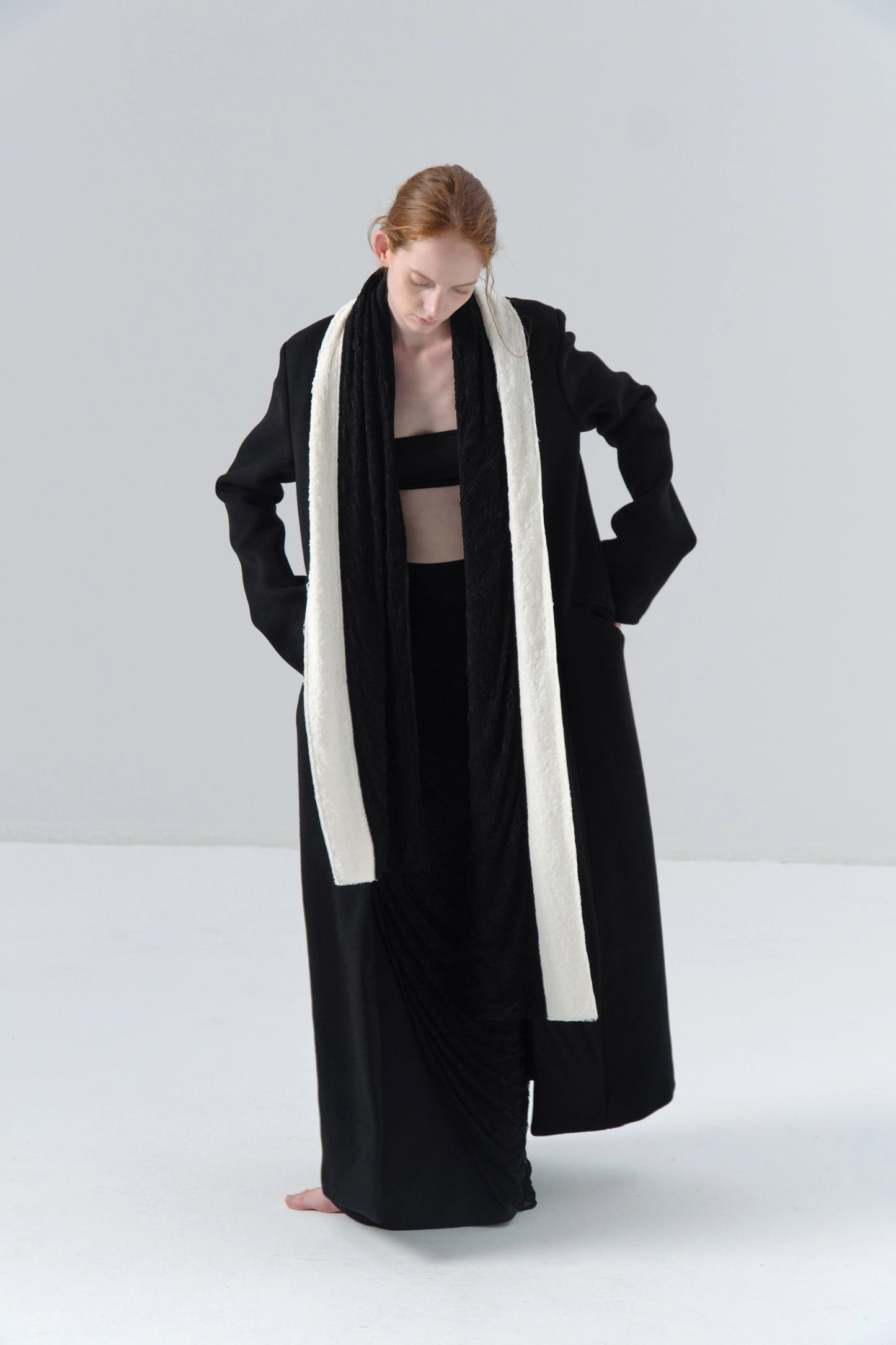 Black Wool Coat with Asymmetric Wide Lapel