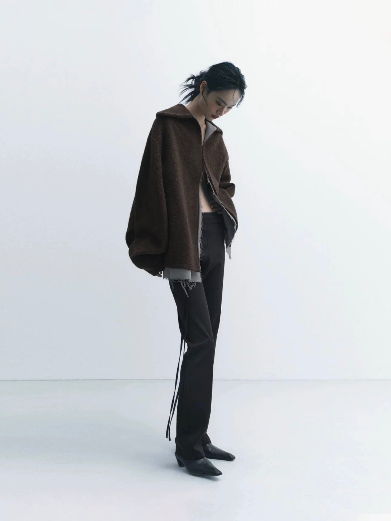 Folded Stand-Collar Silhouette Coat