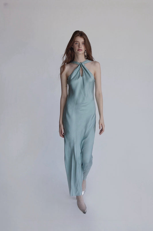 Soft Sculpture Series Satin Halter Midi Dress