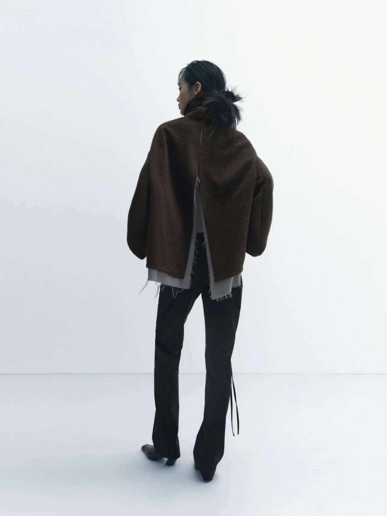 Folded Stand-Collar Silhouette Coat