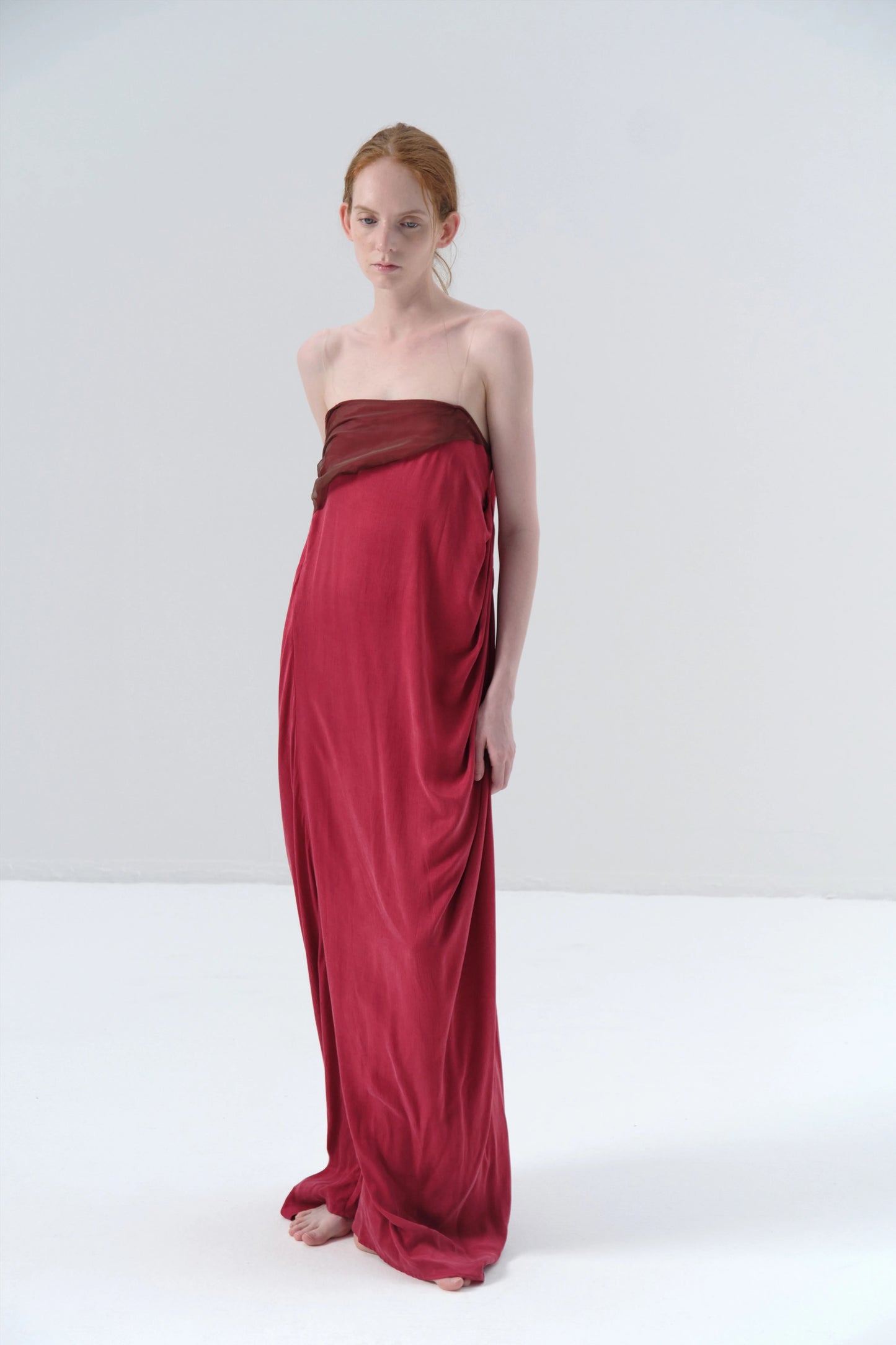 Strapless Cupro Red Dress