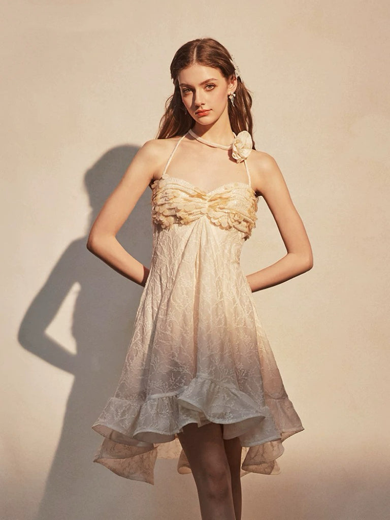 Tencel Camisole Dress with 3D Flowers, Seaside Vacation Style