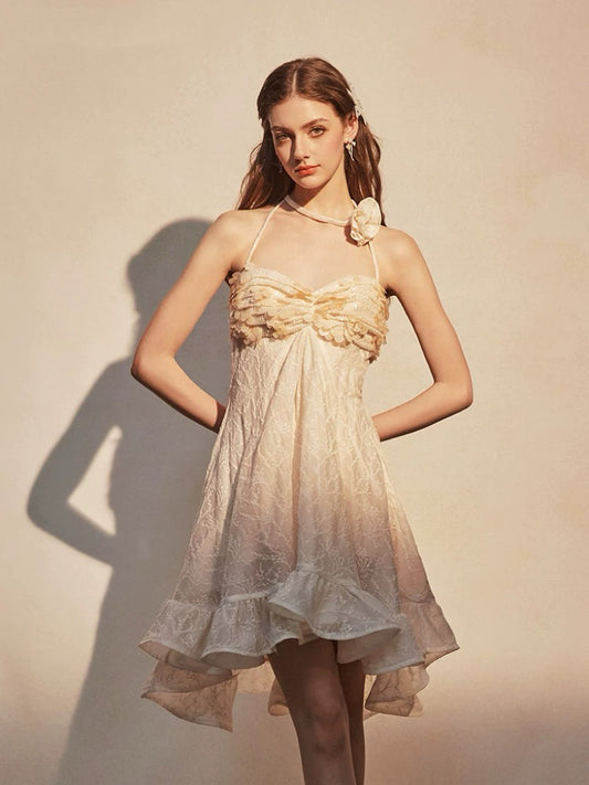 Tencel Camisole Dress with 3D Flowers, Seaside Vacation Style