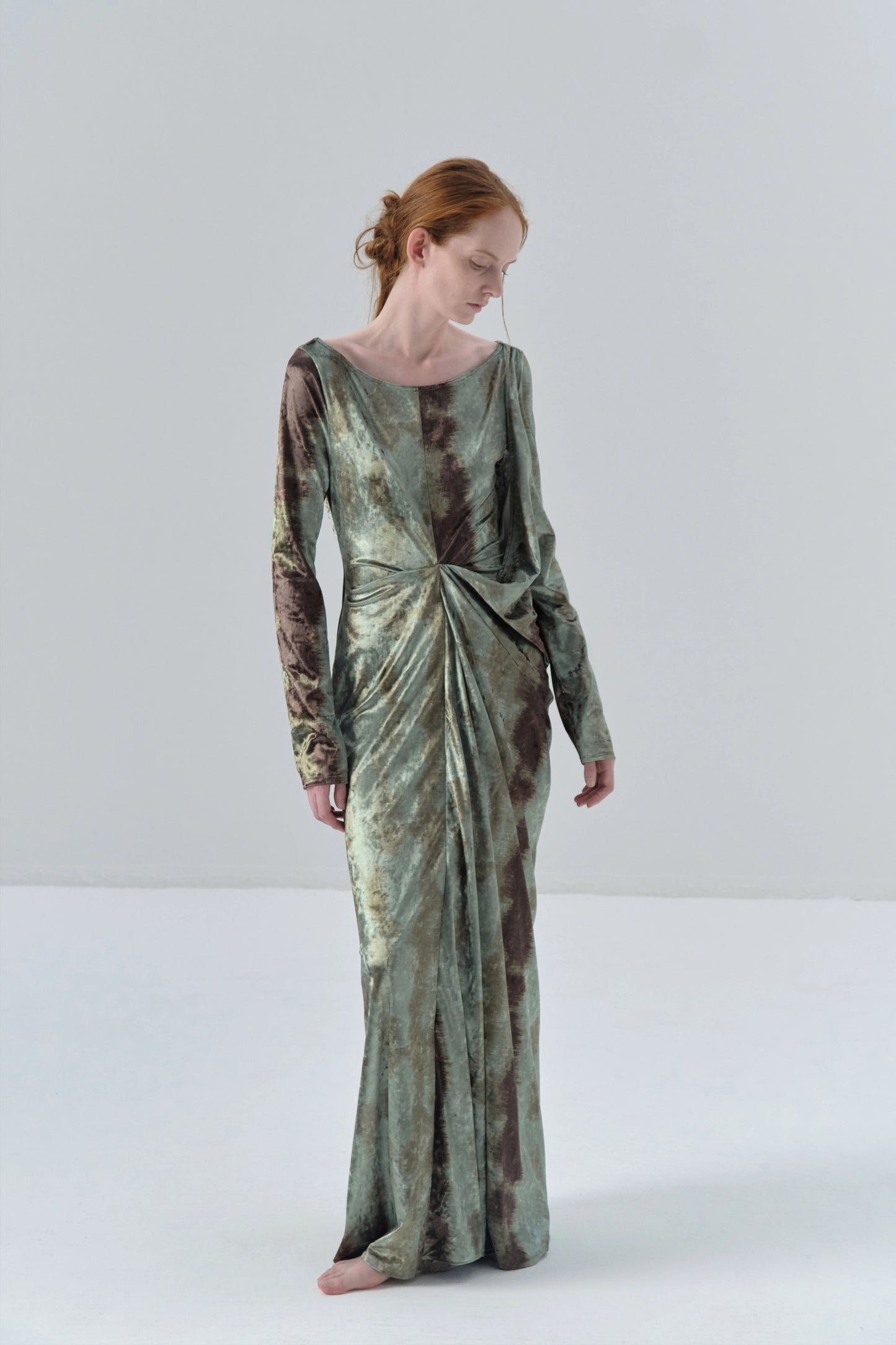 Deconstructed Tie-dye Velvet Green Dress