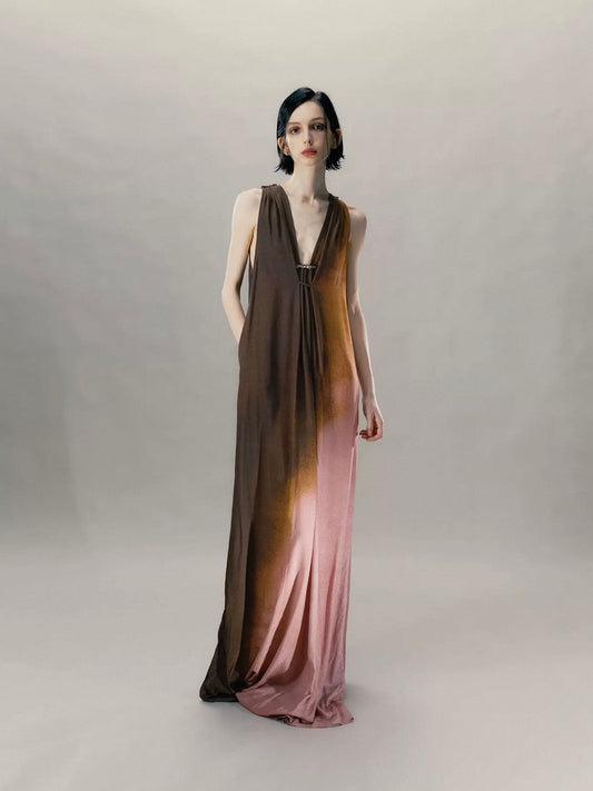 Pendant-Decorated Flared-Hem Dress