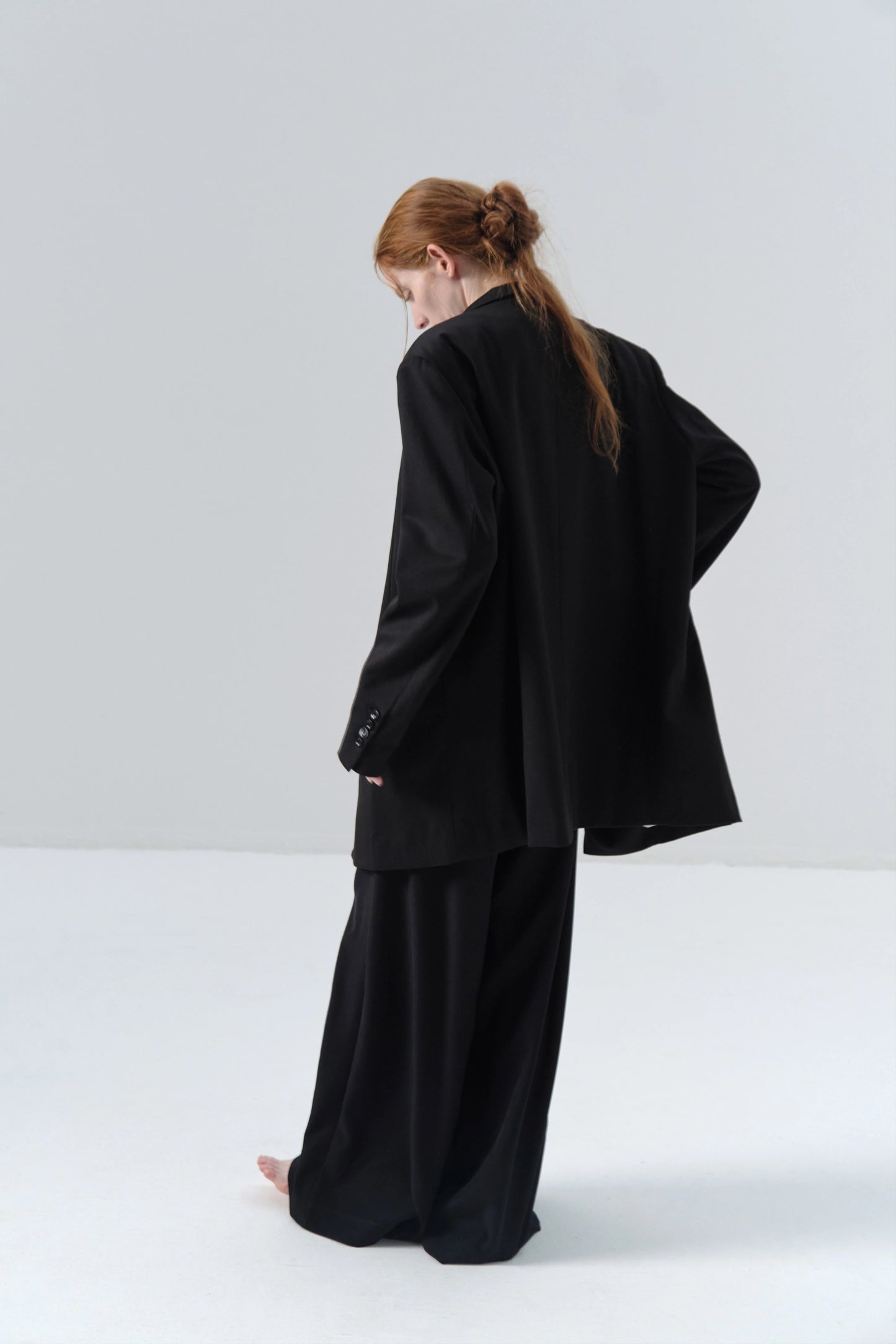 Black Blazer with Twill Texture and Oversized Silhouette