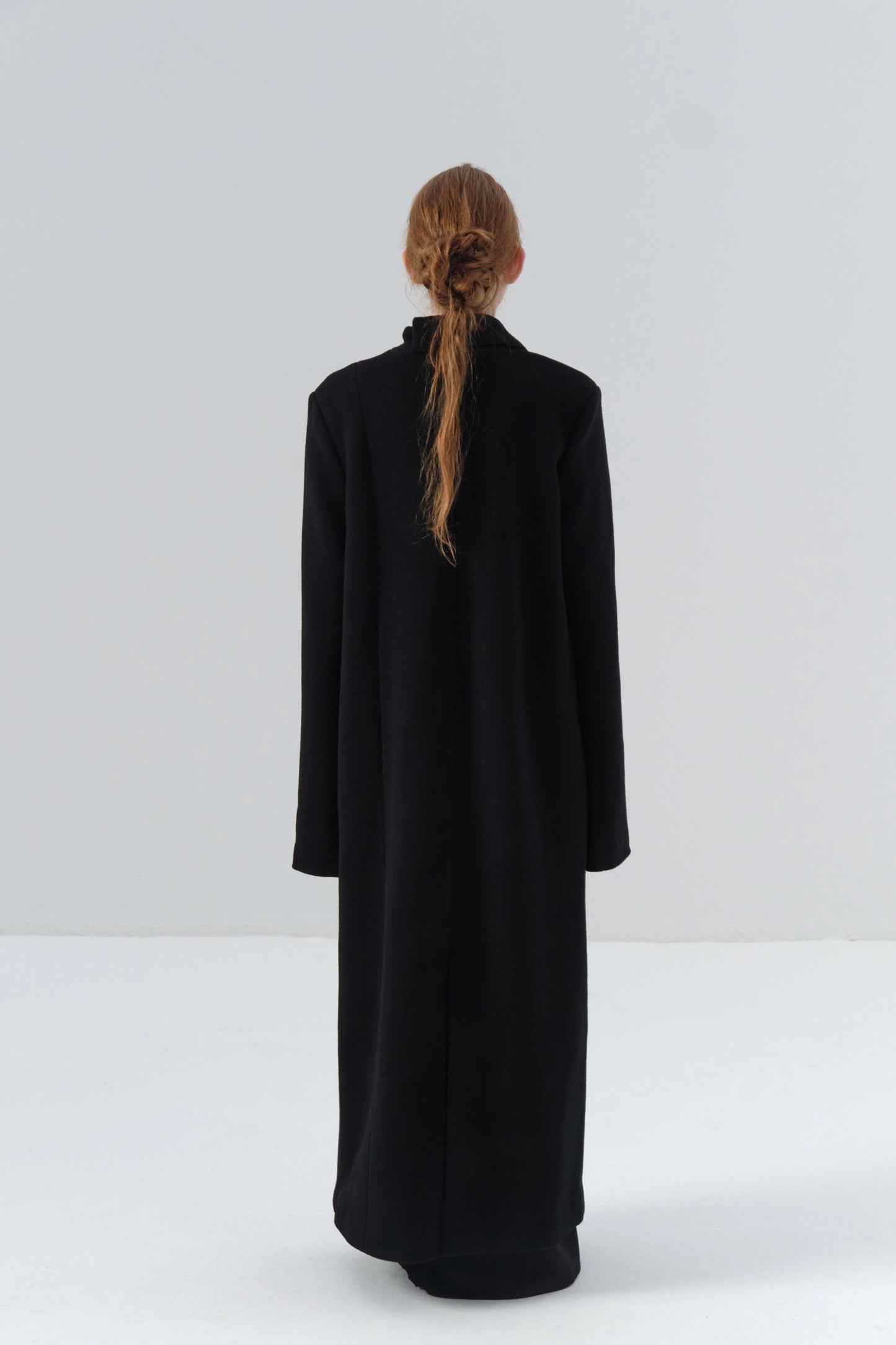Black Wool Coat with Asymmetric Wide Lapel