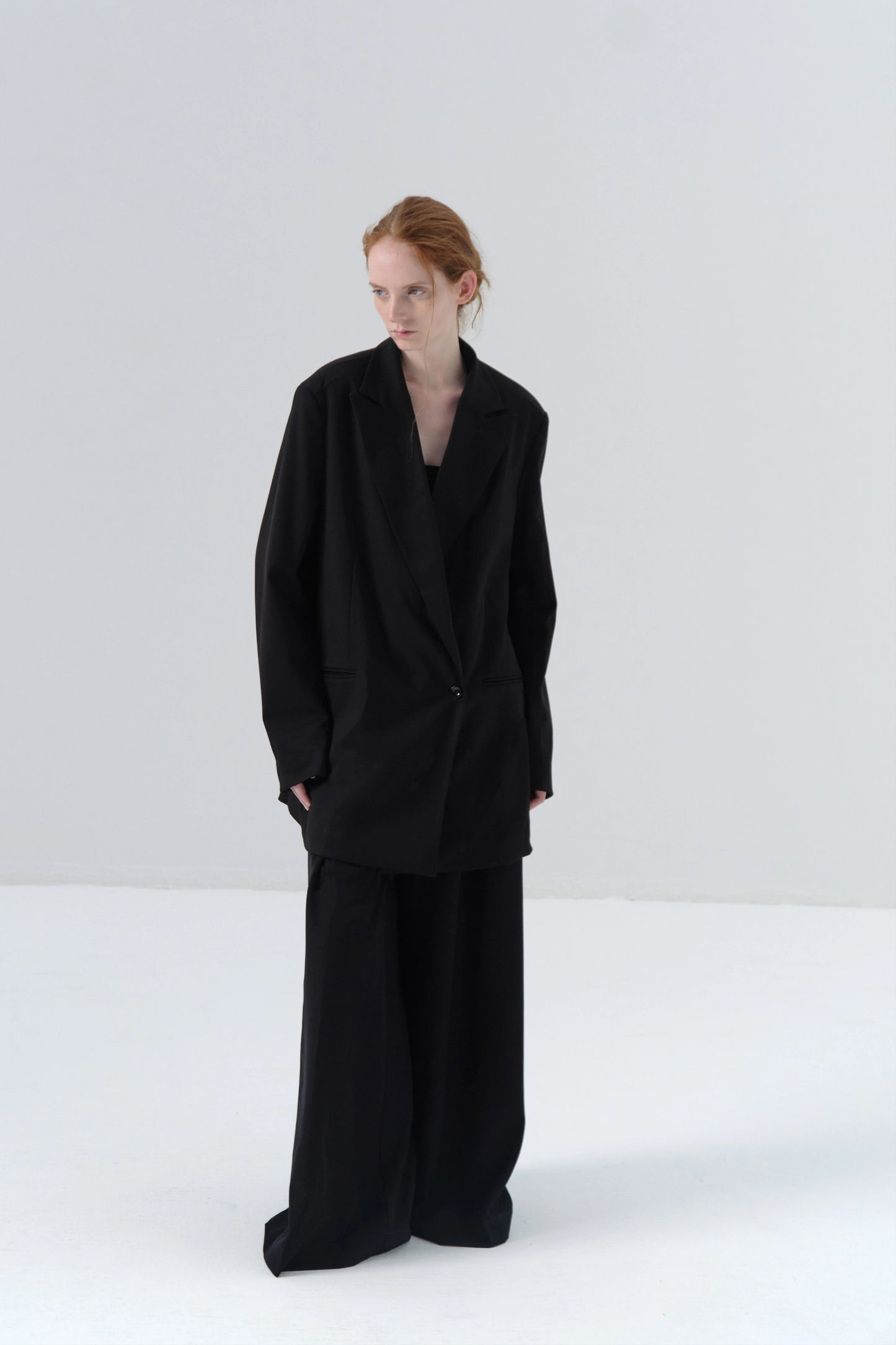 Black Blazer with Twill Texture and Oversized Silhouette