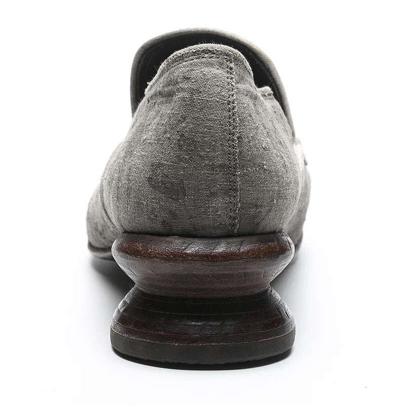 Handmade Leather Shoes with Handwoven Cotton & Plant-Dyed Finish and Textured Creases