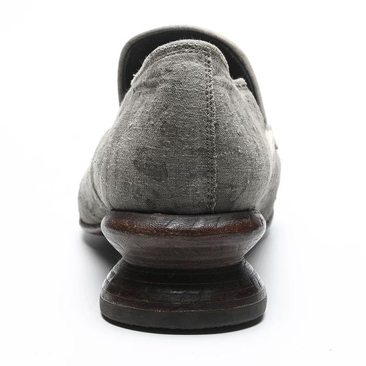 Handmade Leather Shoes with Handwoven Cotton & Plant-Dyed Finish and Textured Creases