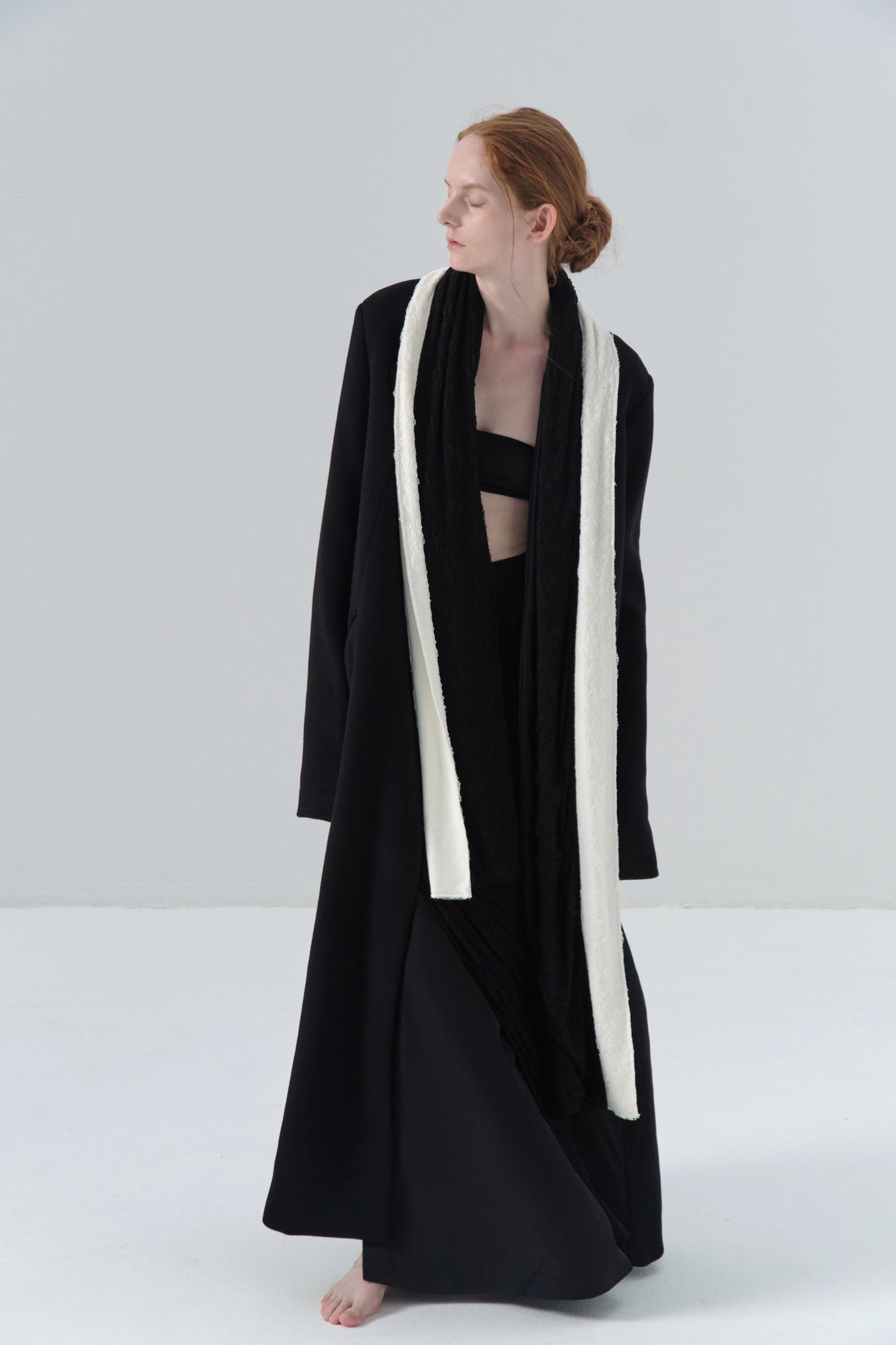 Black Wool Coat with Asymmetric Wide Lapel