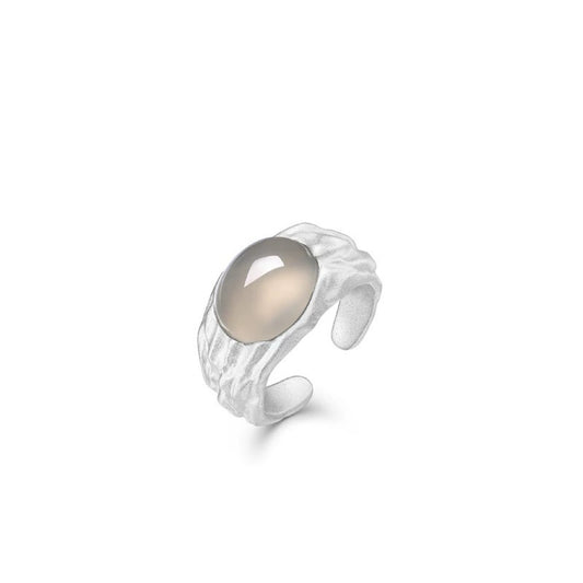 Women's 925 Sterling Silver Open White Chalcedony Seed Ring