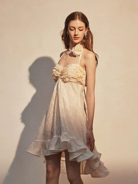Tencel Camisole Dress with 3D Flowers, Seaside Vacation Style