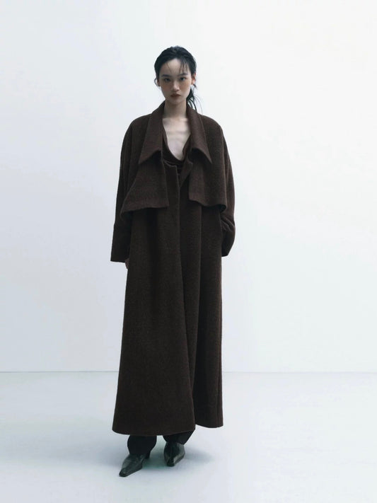 Cape-Style Lapel Drop-Shoulder Trench Coat