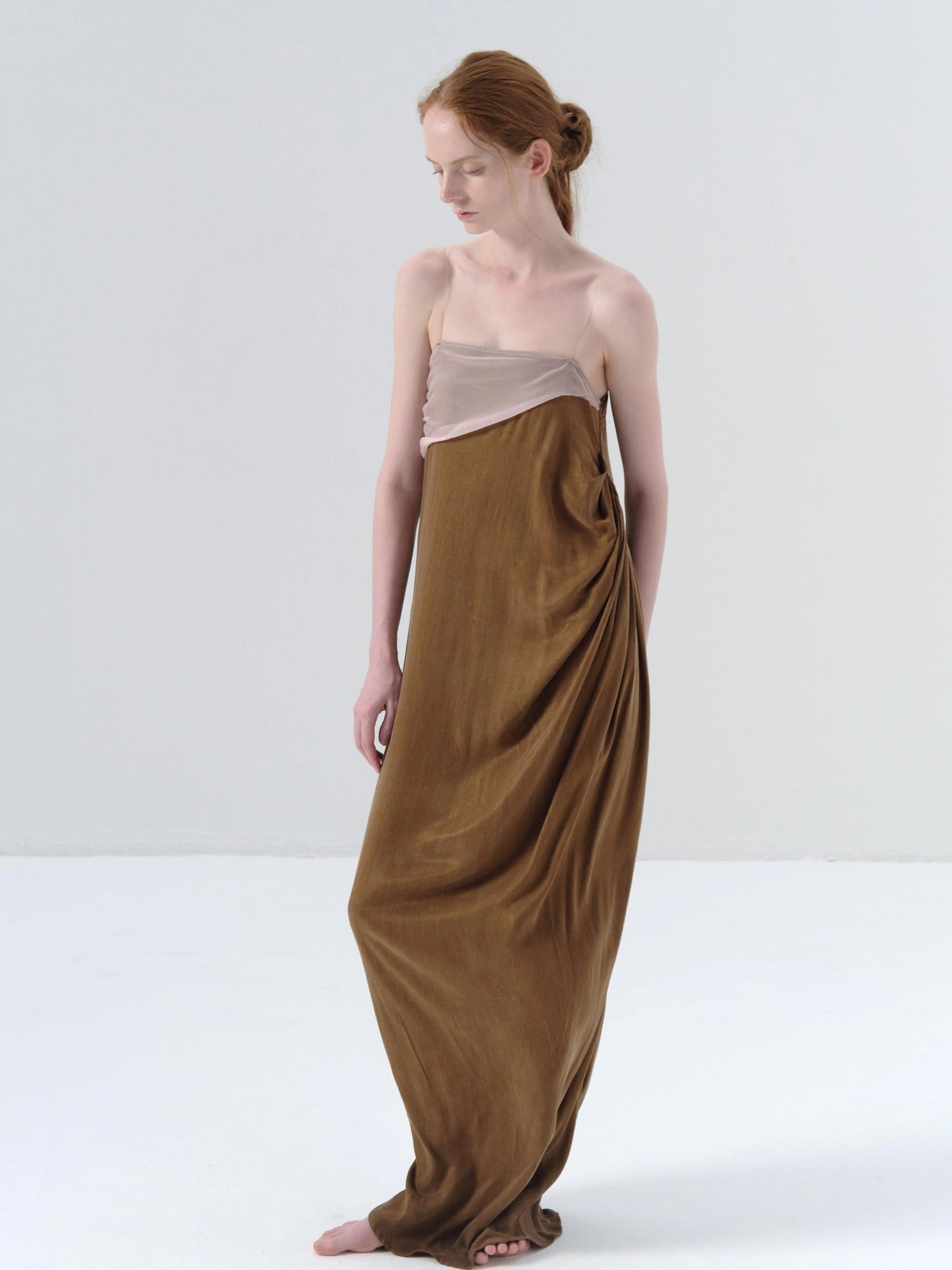 Strapless Cupro Brown Dress