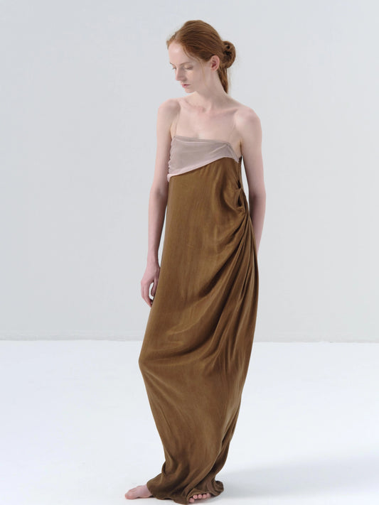 Strapless Cupro Brown Dress