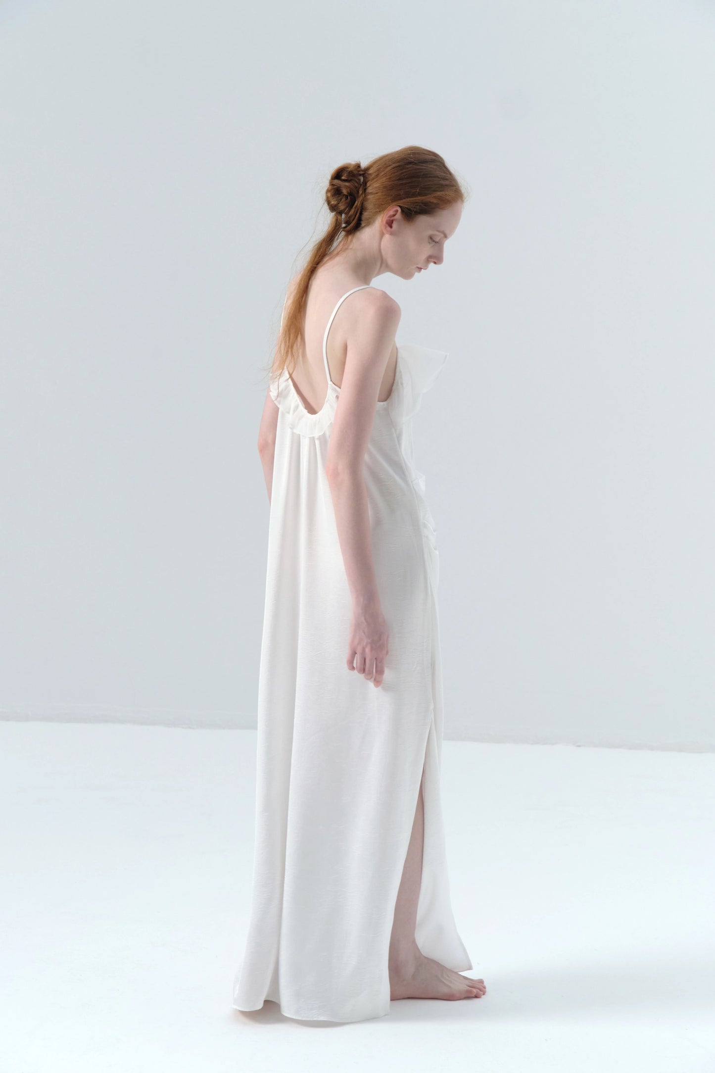 Asymmetric Draped White Camisole Dress