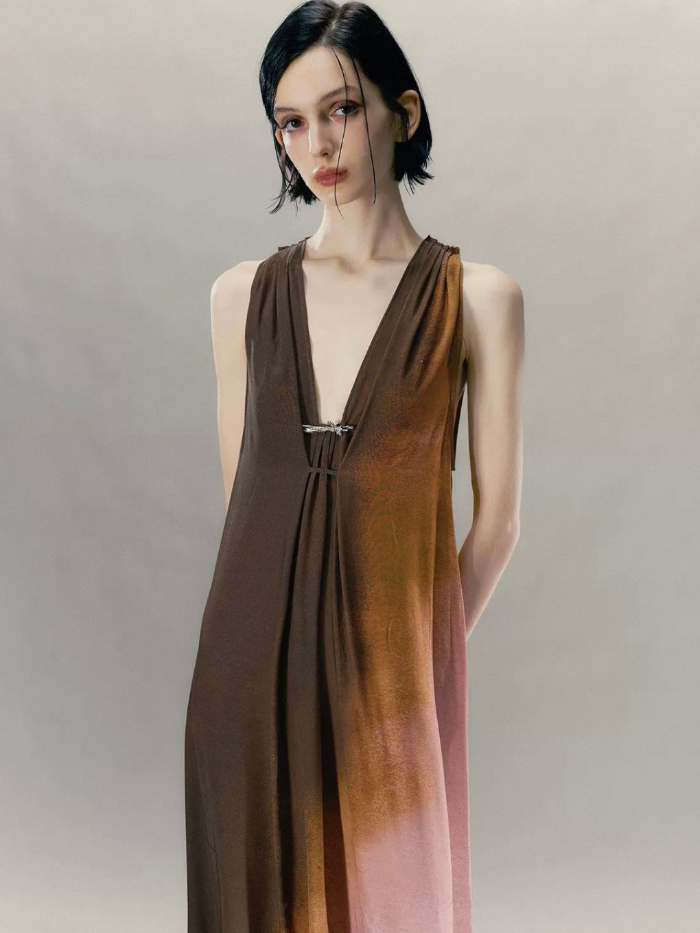 Pendant-Decorated Flared-Hem Dress