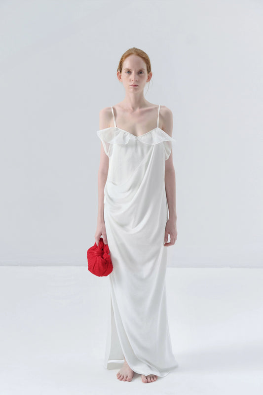 Asymmetric Draped White Camisole Dress
