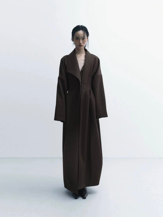 Coat with Three-Dimensional Tailoring and Waist Cinching